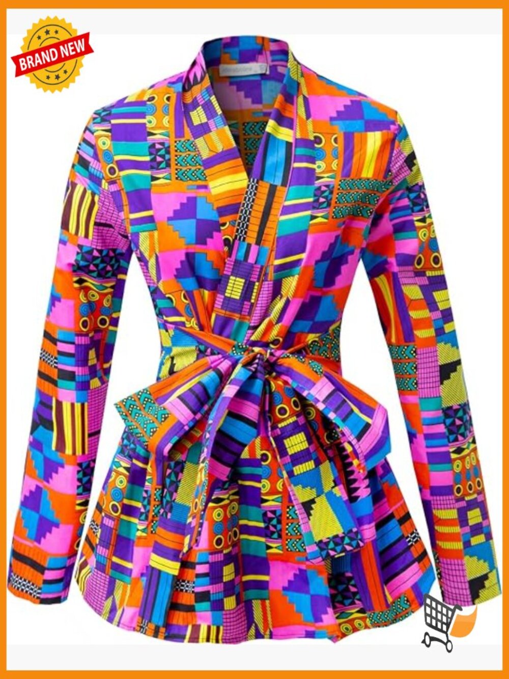African Dashiki Print Long Sleeve Shirt with Belt